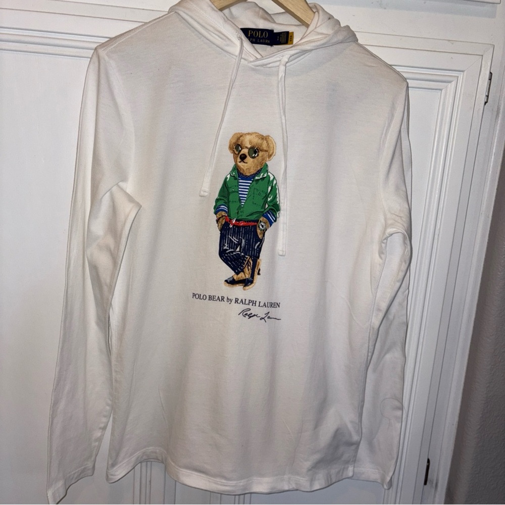 Polo Ralph Lauren Big Bear Hoodie White Men’s Sz S  Lightweight Cotton GREAT